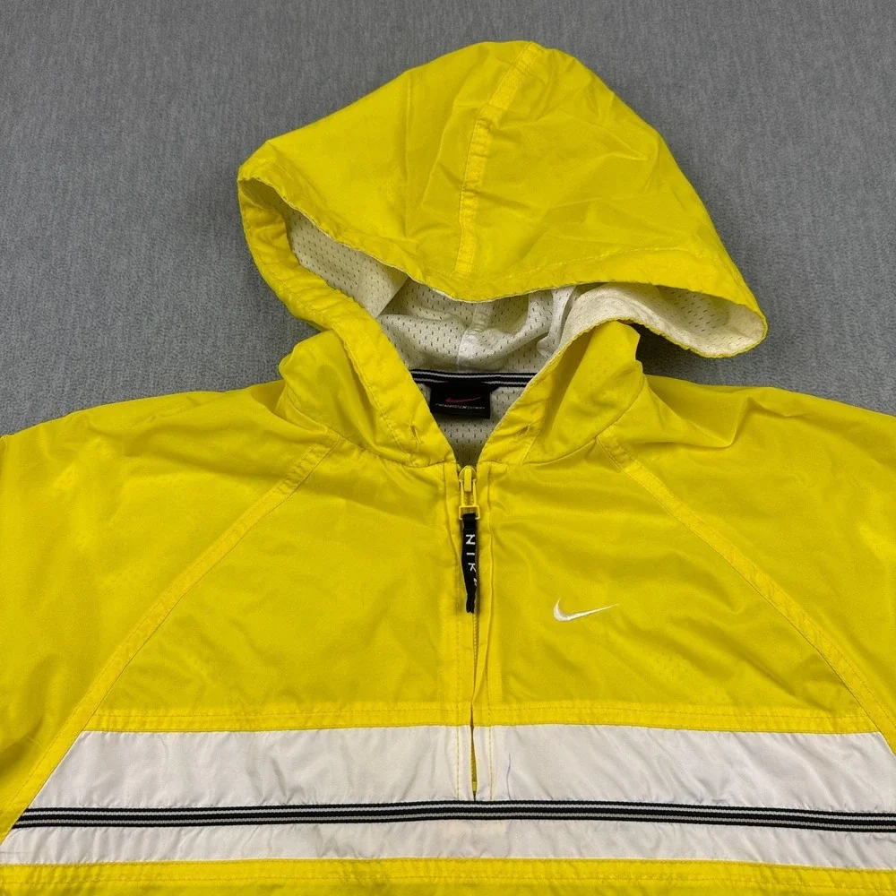 Vintage‎ Nike Jacket Womens Small Yellow Windbreaker 1/4 Zip Hooded Pullover 80s